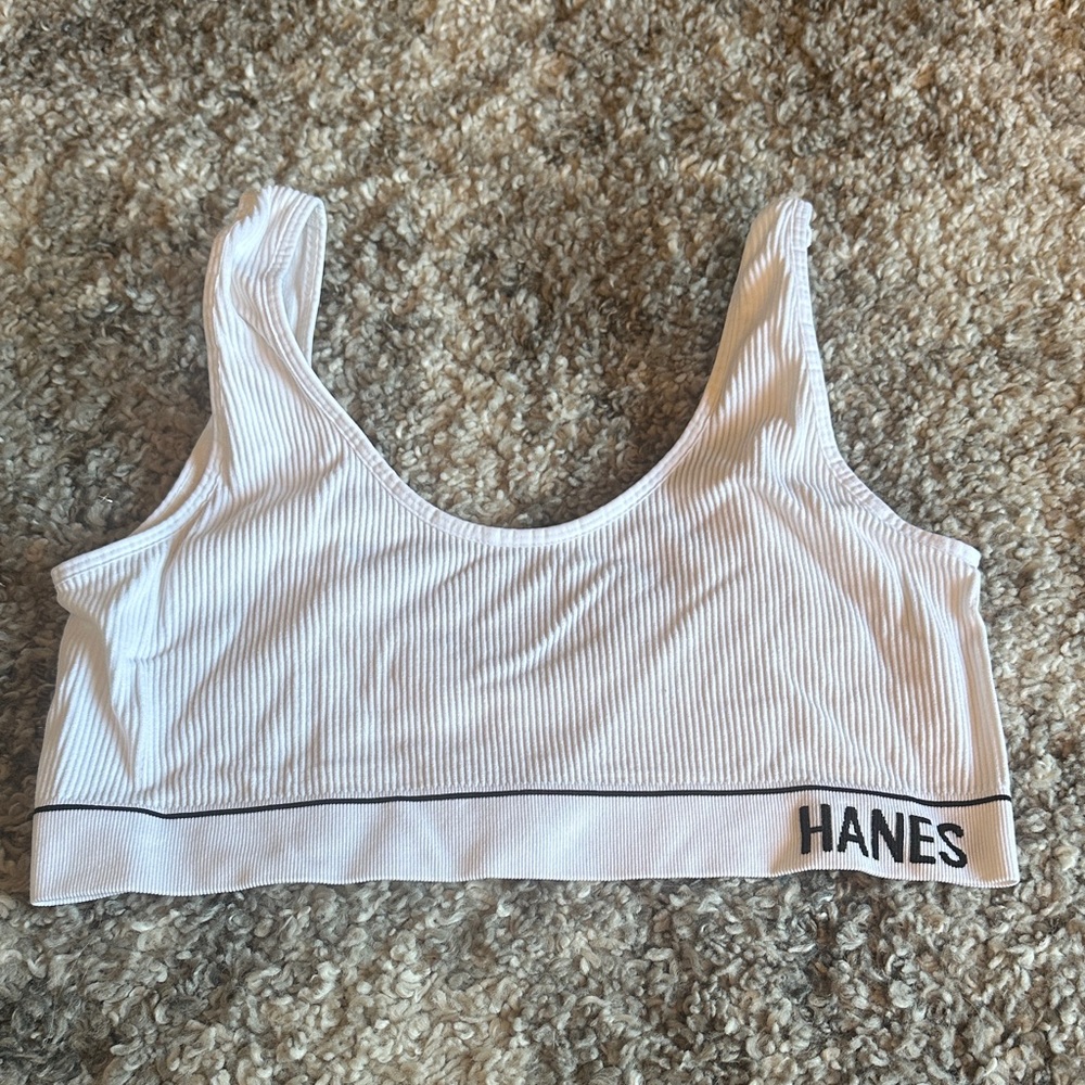 Hanes Women's White Ribbed Sports Bra